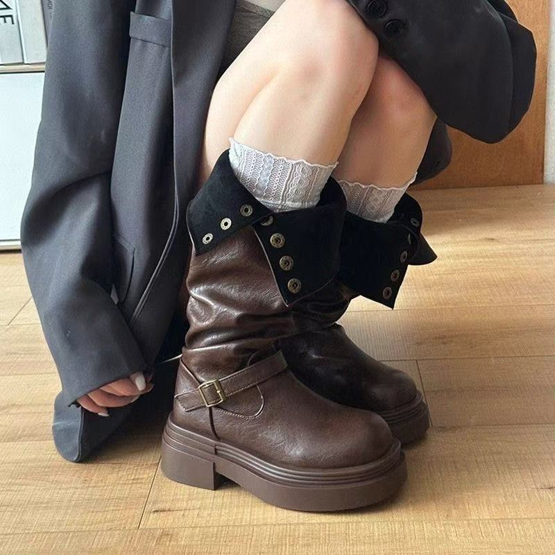 Damen Mode Stiefel mit eleganten Riemen und lässigem Design R&B