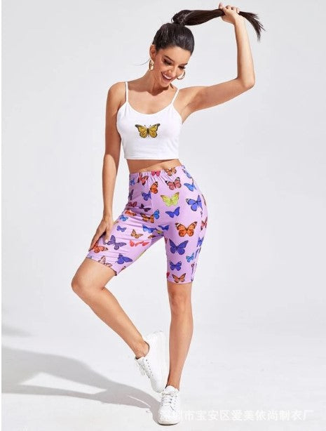 Damen Radhosen mit buntem Schmetterlingsdruck R&B