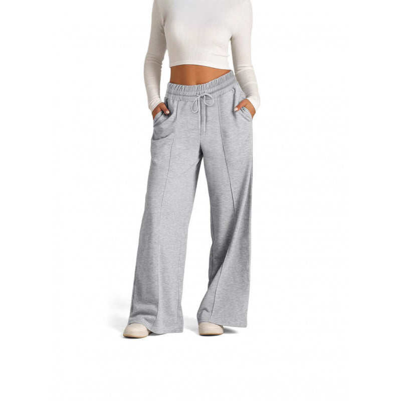 Damen breite Jogginghose mit elastischem Bund und seitlichen Eingrifftaschen