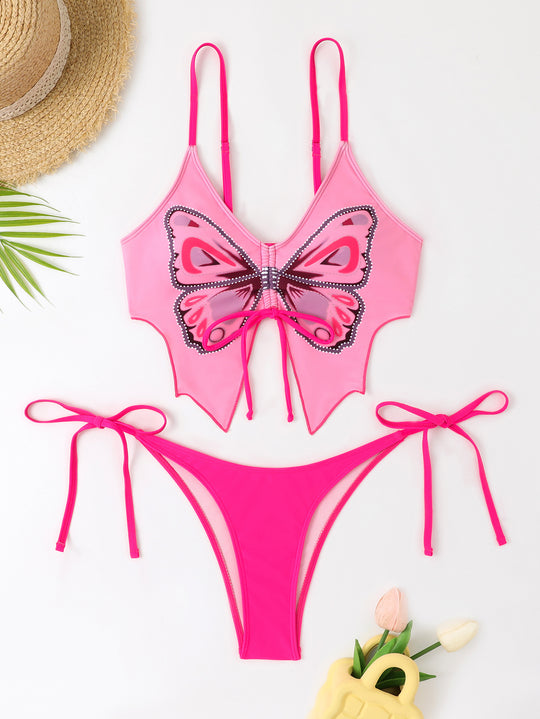 Damen Buntes Bikini-Set mit Schmetterlingsdesign R&B