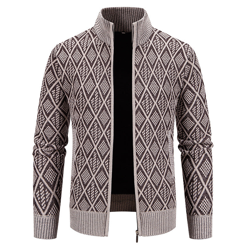 Herren Strickjacke mit strukturiertem Design und hohem Kragen R&B