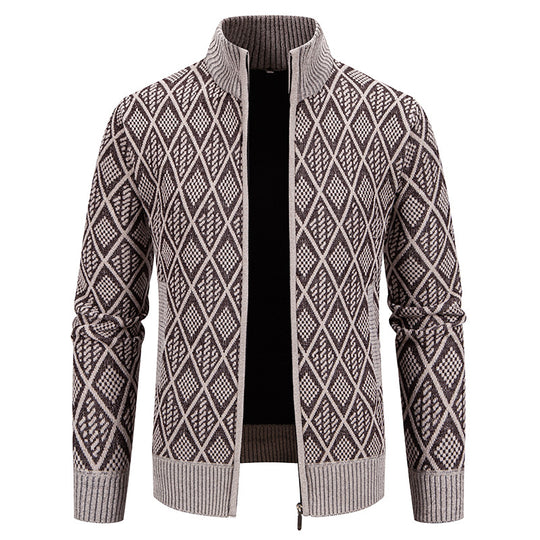 Herren Strickjacke mit strukturiertem Design und hohem Kragen R&B