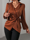 Damen Wickelbluse mit elegantem Taillengürtel und Puffärmeln R&B