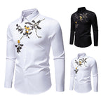 Herren elegantes Langarmhemd mit floraler Stickerei