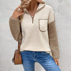 Damen Fleece-Pullover mit halbem Reißverschluss und Taschen R&B