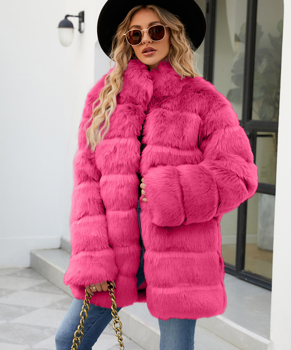 Damen Luxuriöse Kunstpelzjacke mit lockeren Ärmeln und voluminösem Schnitt R&B