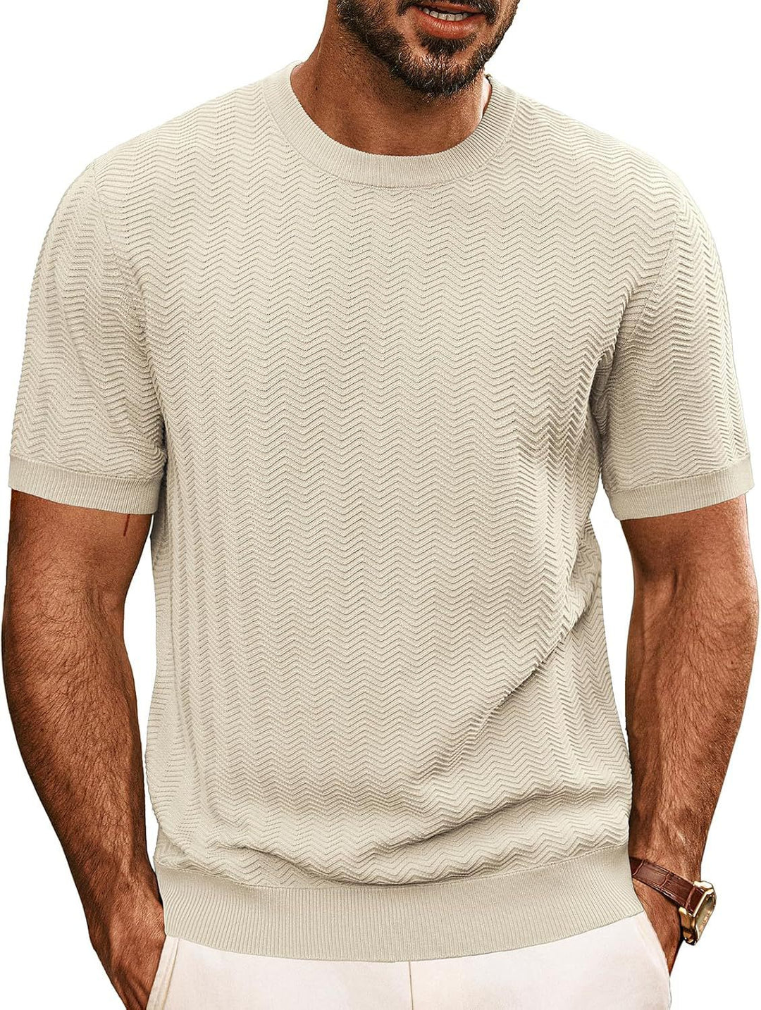 Herren strukturiertes Rundhals T-Shirt R&B