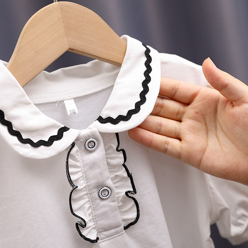 Mädchen modische Bluse mit Rüschenkragen und Puffärmeln R&B