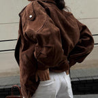 Damen lässige Wildlederjacke im Oversized-Stil mit Taillengürtel R&B