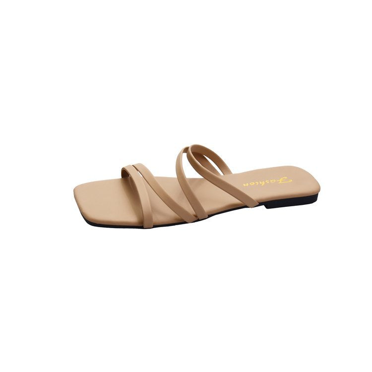 Damen flache Riemchen-Sandalen mit quadratischer Spitze R&B