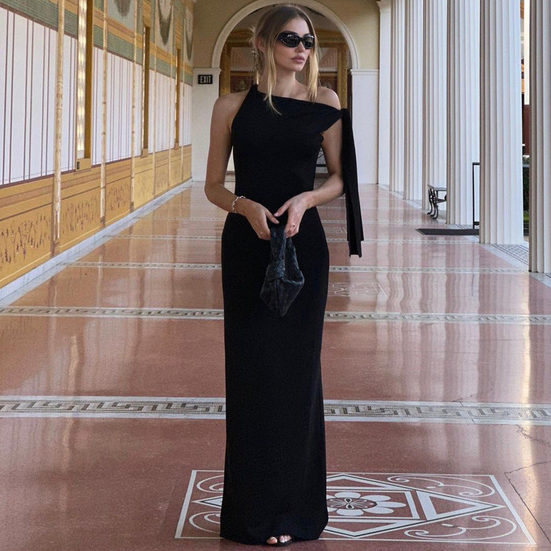 Damen Elegantes Einseitiges Maxikleid mit Bindand und figurformendem Schnitt