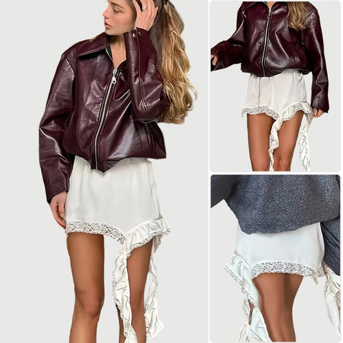 Damen Chiffon Shorts mit eleganter Spitzenkante und schwingendem Design R&B