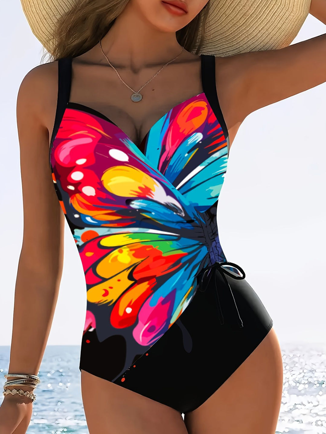 Damen Einteiliger Schwimmanzug mit kreativen Raffungselementen R&B