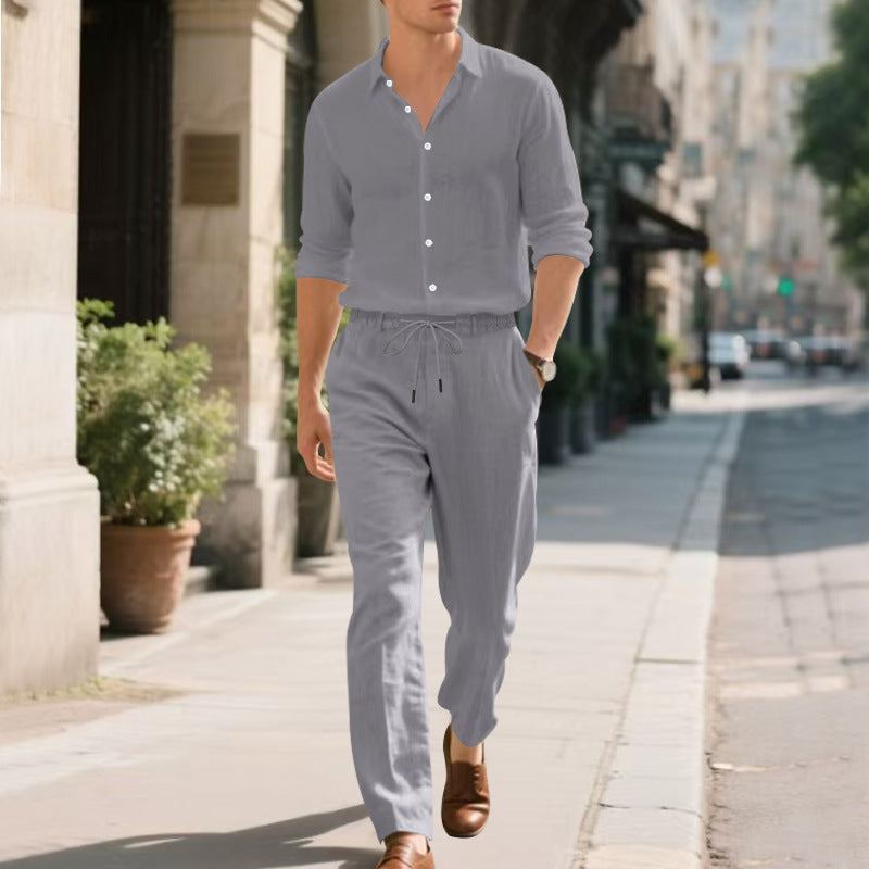 Herren lässige Leinen-Hose mit verstellbarem Kordelzug und modernem Schnitt R&B