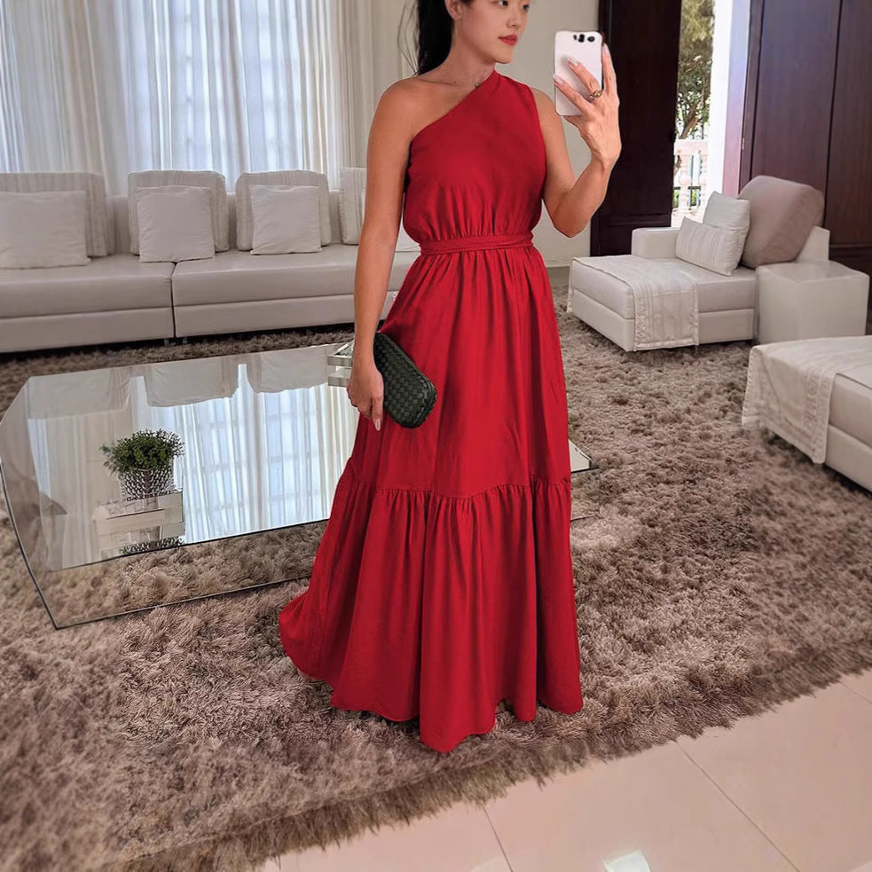 Damen Maxi-Kleid mit asymmetrischem Schnitt und elegantem Taillengürtel R&B