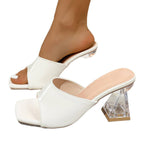 Damen elegante Mules mit transparentem Blockabsatz R&B