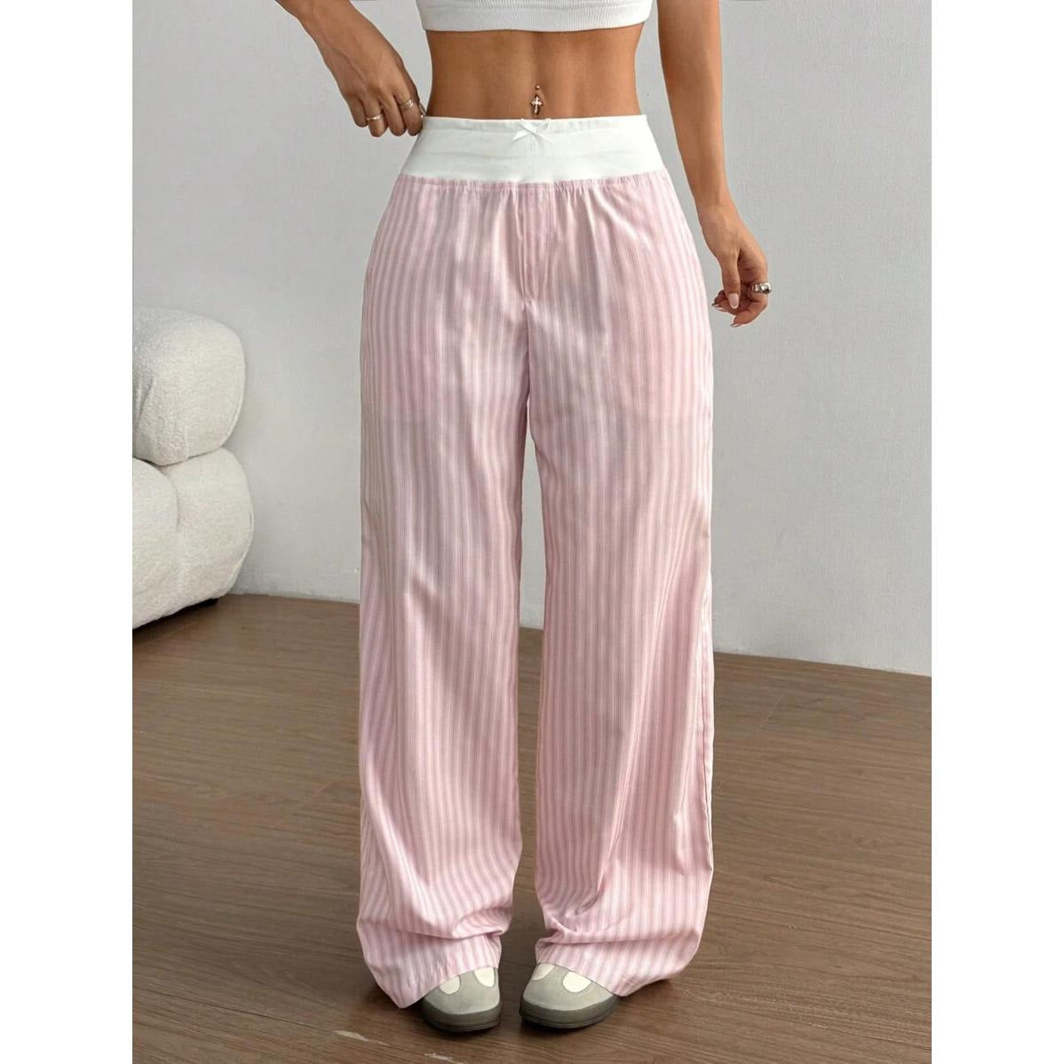 Damen lässige Palazzo-Hose mit breitem Bund R&B