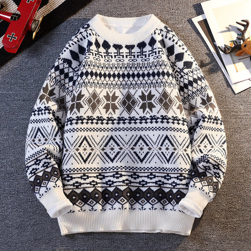 Herren gemusterter Pullover mit winterlichem Design und hohem Kragen R&B
