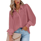 Damen Bluse mit femininen Rüschendetails und lockeren Ärmeln R&B