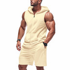 Herren nan sportliches Kapuzen-Set mit ärmelloser Sweatjacke, durchgehendem Reißverschluss und Trainingsshorts R&B