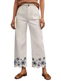 Damen Weite Culotte-Jeans mit gesticktem Blumenmuster R&B
