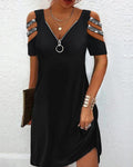 Damen lässiges Kleid mit V-Ausschnitt und Reißverschluss R&B
