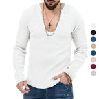 Herren lässiger Ripp-Pullover mit tiefem V-Ausschnitt und feiner Struktur R&B