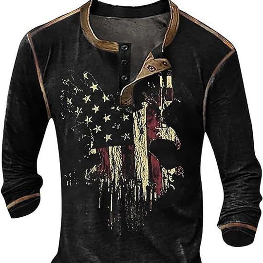 Herren Langarmshirt mit künstlerischem Grafikdruck und praktischem Knopfverschluss R&B