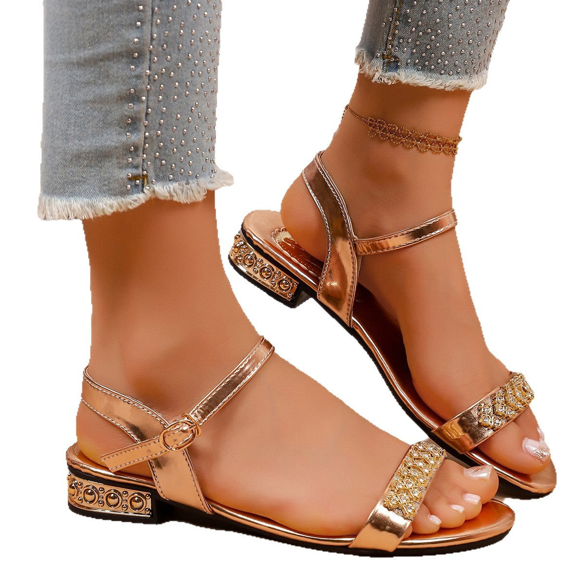 Damen elegante Sandalen mit funkelndem Riemen und transparenter Detailverzierung R&B