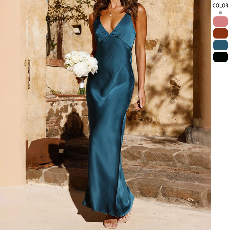 Damen Elegantes und Figurbetontes Abendkleid mit Tiefem V-Ausschnitt und Schmalem Schnitt R&B