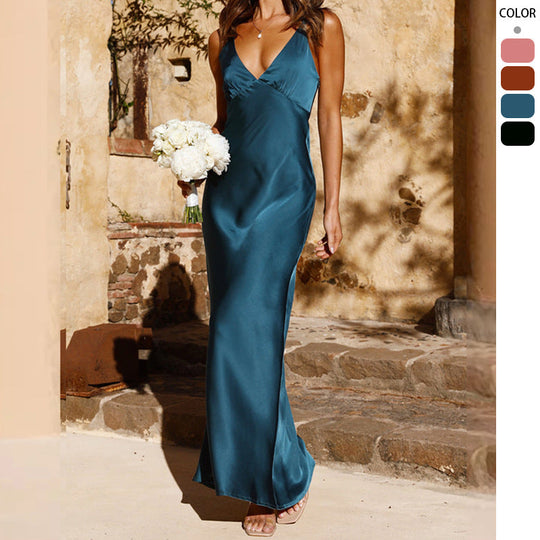 Damen Elegantes und Figurbetontes Abendkleid mit Tiefem V-Ausschnitt und Schmalem Schnitt R&B