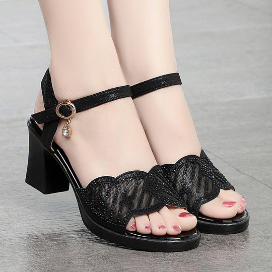 Damen elegante Sandaletten mit dekorativem Riemchen und funkelndem Schmuckdetail R&B