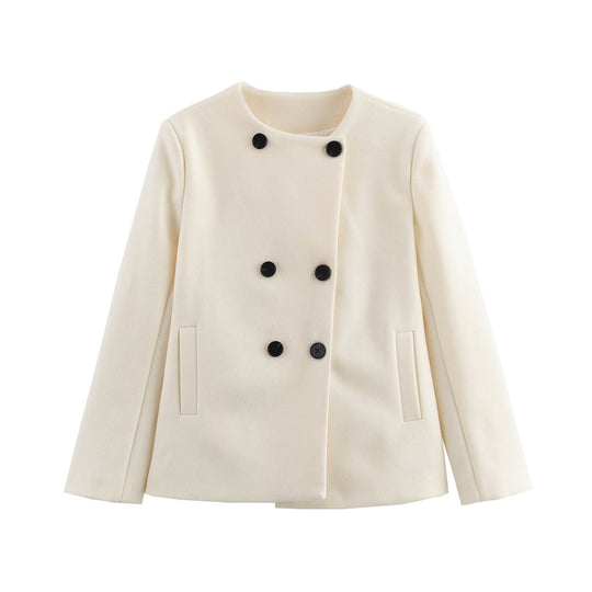 Damen elegante Wolljacke mit doppelter Knopfleiste R&B