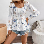Damen Bluse mit floralen Mustern und voluminösen Ärmeln R&B