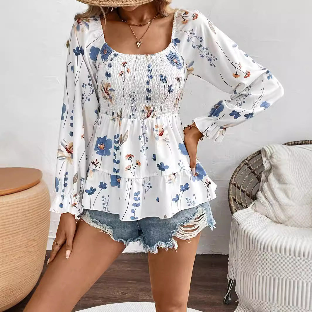 Damen Bluse mit floralen Mustern und voluminösen Ärmeln R&B