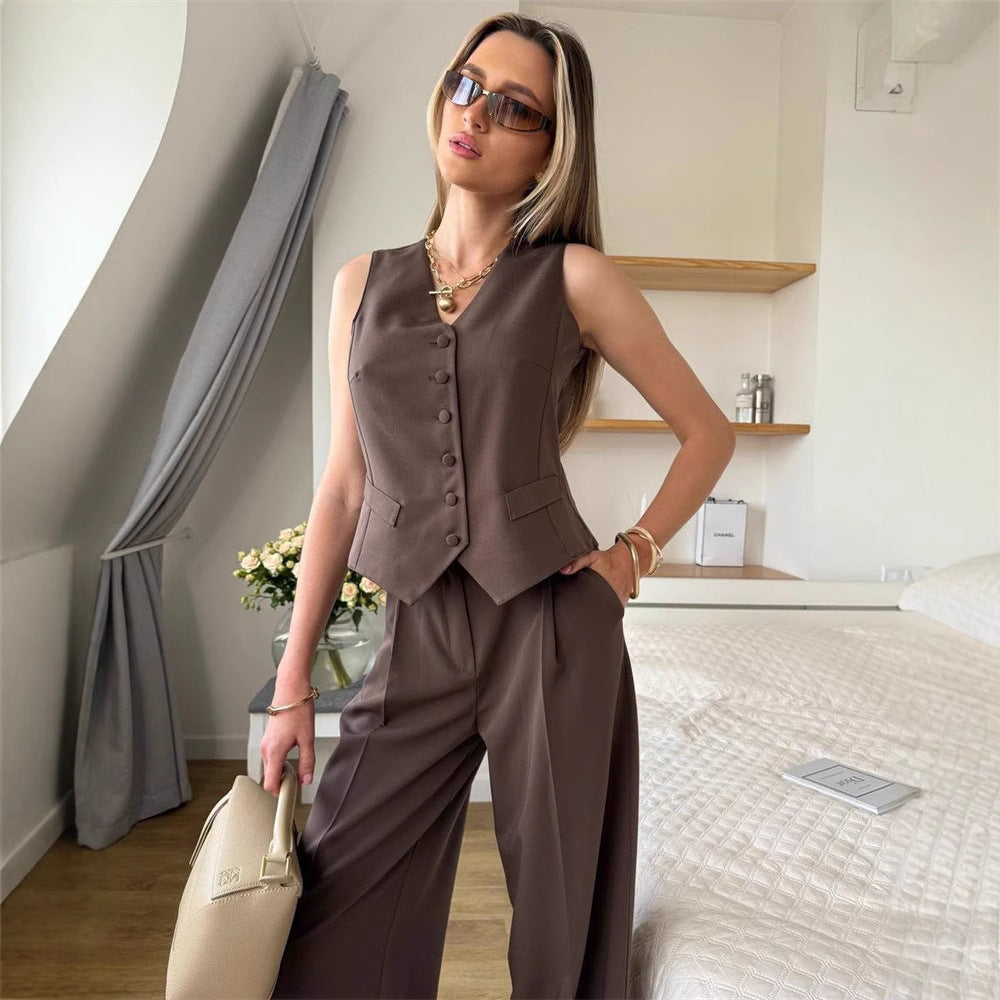 Damen elegantes 3-teiliges Anzug-Set mit ärmelloser Weste und weiten Hosen R&B