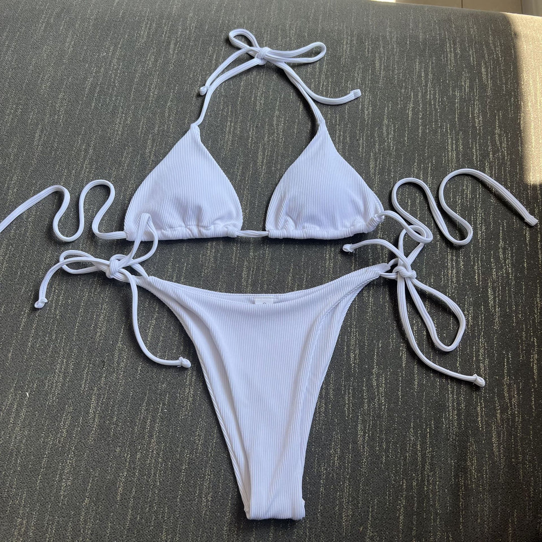 Damen Triangel-Bikini-Set mit verstellbaren Bindebändern und texturiertem Stoff R&B