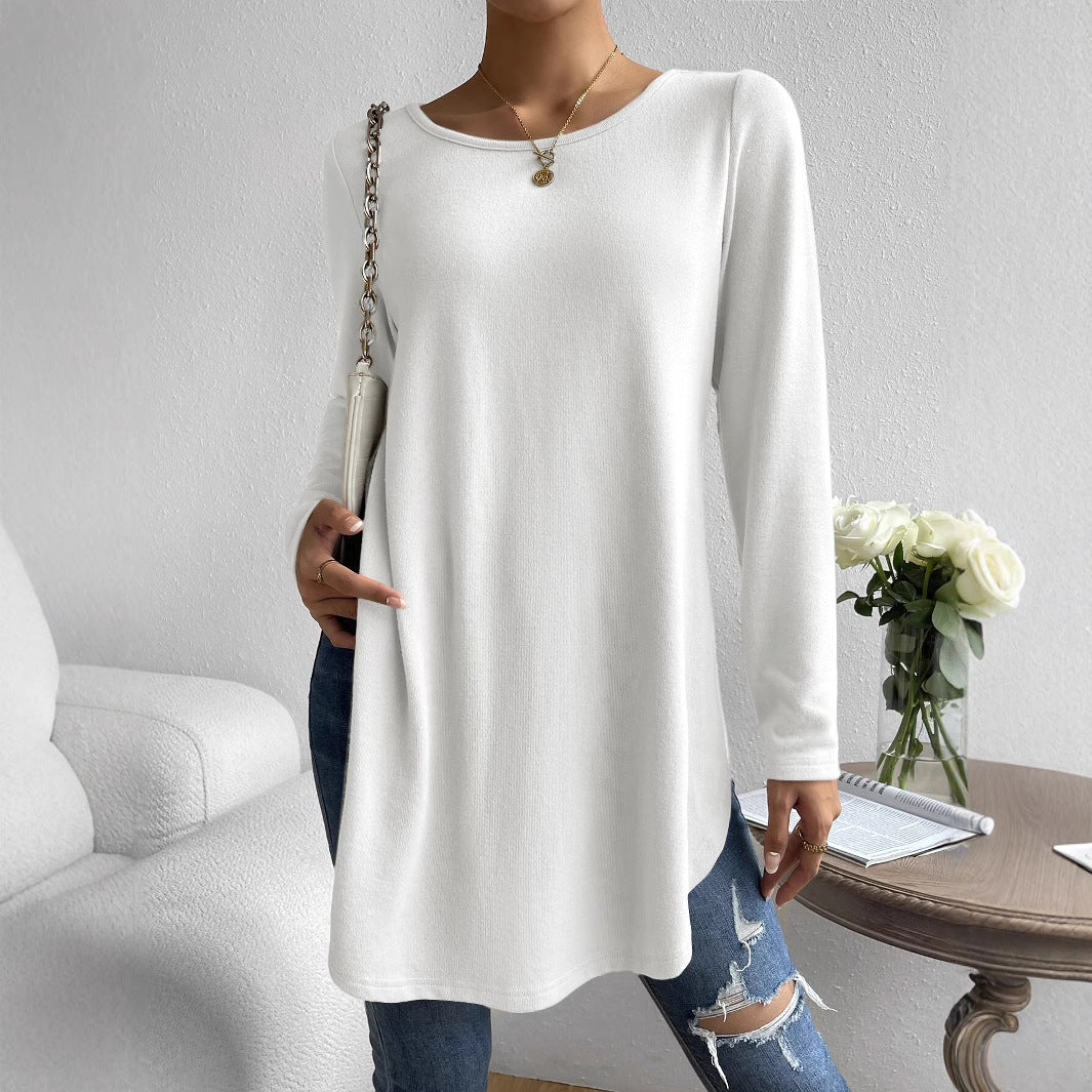 Damen Lockeres Langarmshirt mit elegantem Rundhalsausschnitt R&B