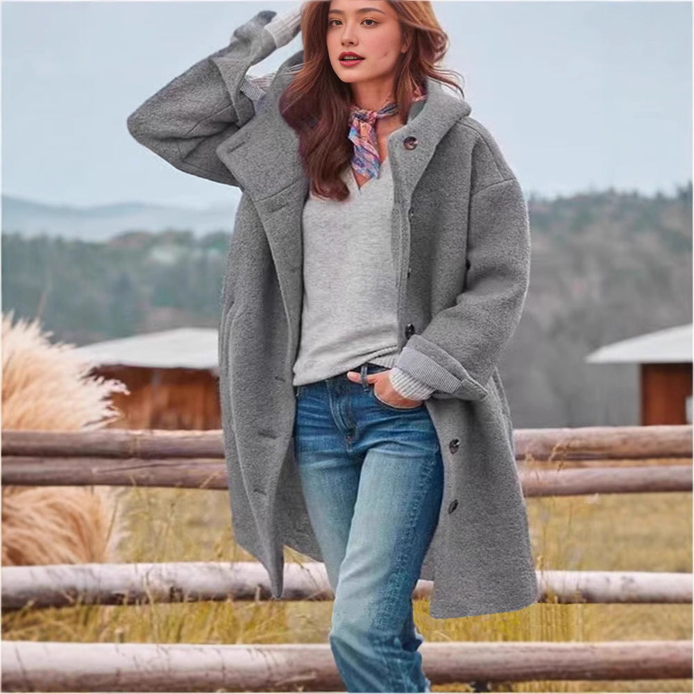 Damen Oversized Wollmantel mit praktischem Knopfverschluss R&B