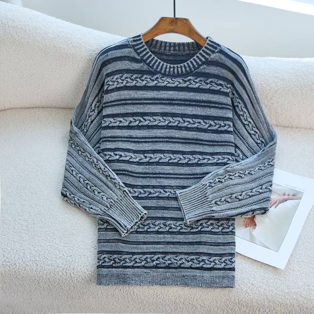 Damen Modischer Strickpullover mit strukturiertem Muster und weitem Schnitt