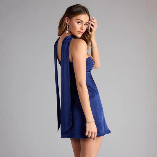 Damen Strapless Minikleid mit gerafftem Oberteil R&B