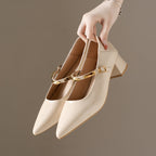 Damen Elegante Blockabsatz-Pumps mit glänzender Kette R&B