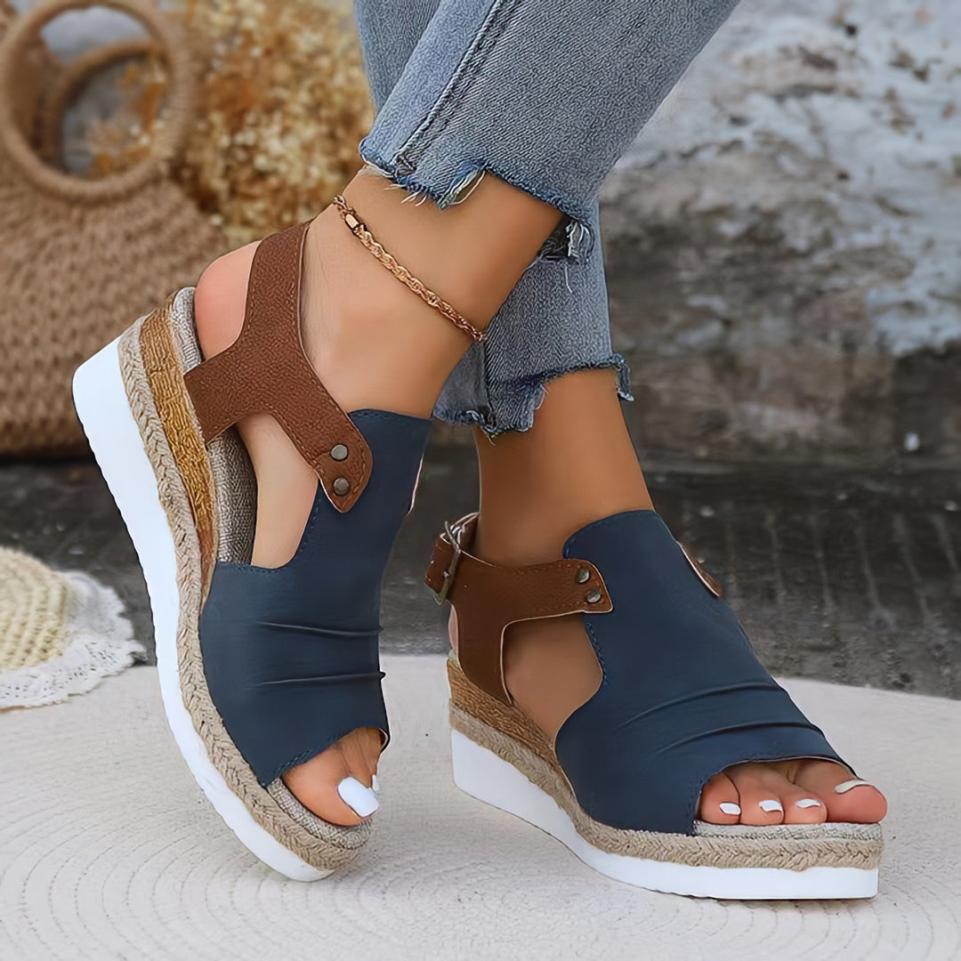 Damen nan Keilsandalette mit juteumwickeltem Espadrille-Plateau verstellbarem Fersenriemen und gepolstertem Komfortfußbett R&B