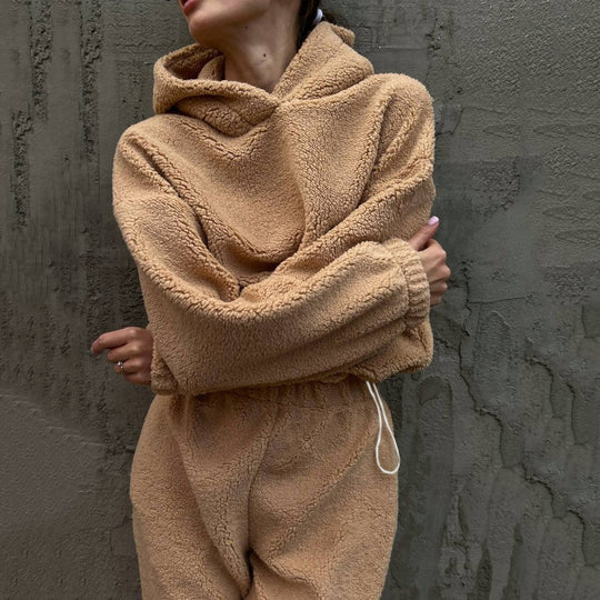 Damen Kuscheliges Fleece-Set mit Kapuze und elastischem Bund R&B