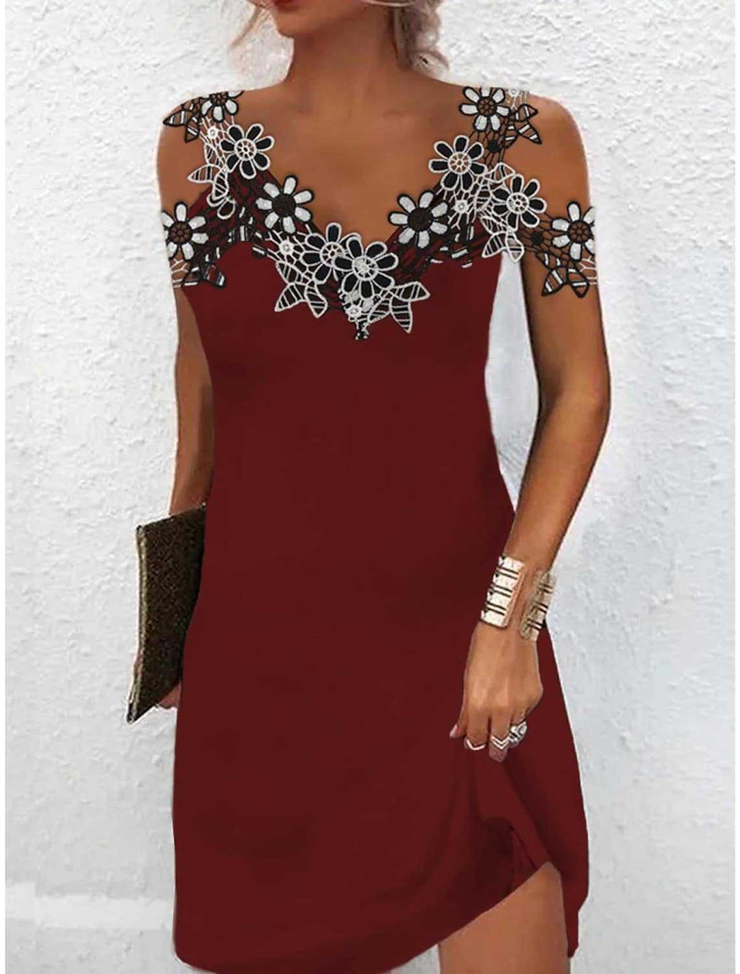 Damen Elegantes Kleid mit Spitzenbesatz R&B