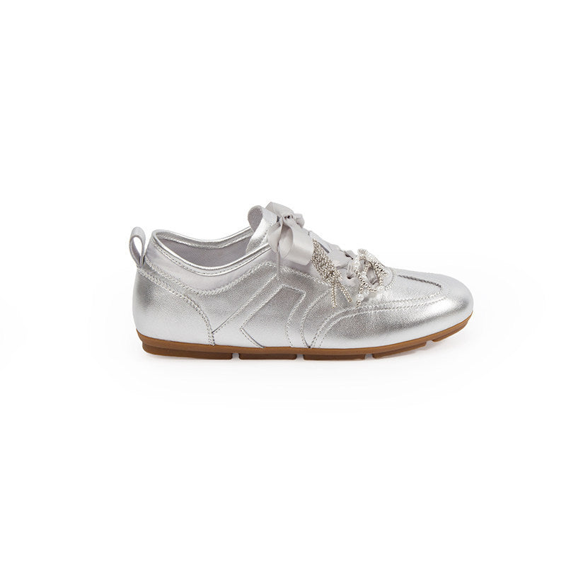 Damen Modische Sneakers aus metallischem Leder mit angesagtem Schleifenakzent