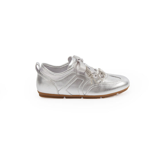 Damen Modische Sneakers aus metallischem Leder mit angesagtem Schleifenakzent R&B