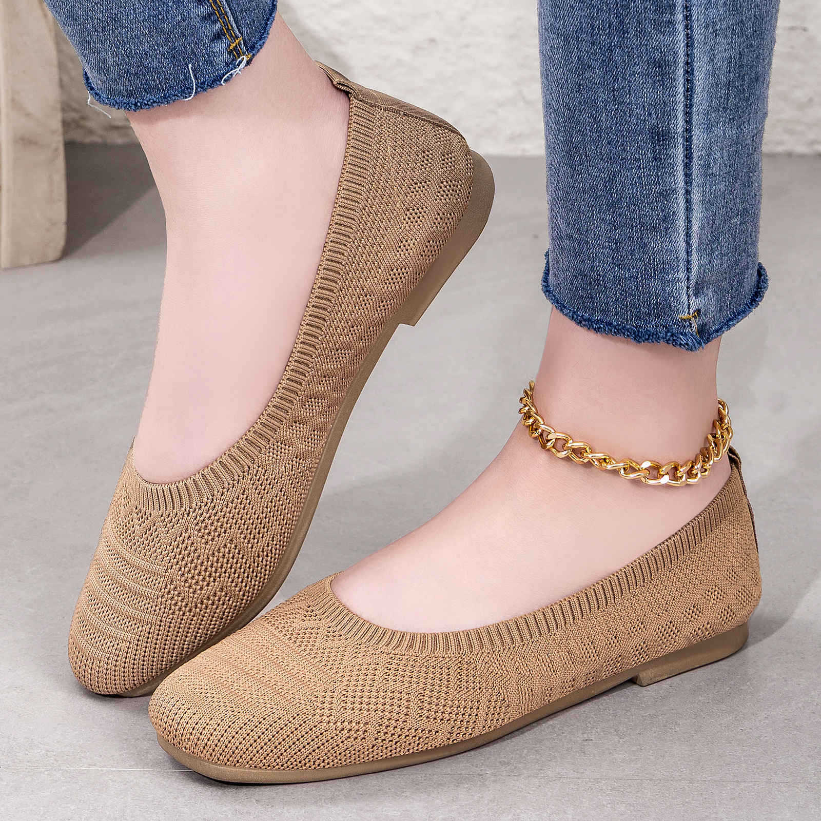 Damen elegante Ballerinas aus atmungsaktivem Strickmaterial R&B