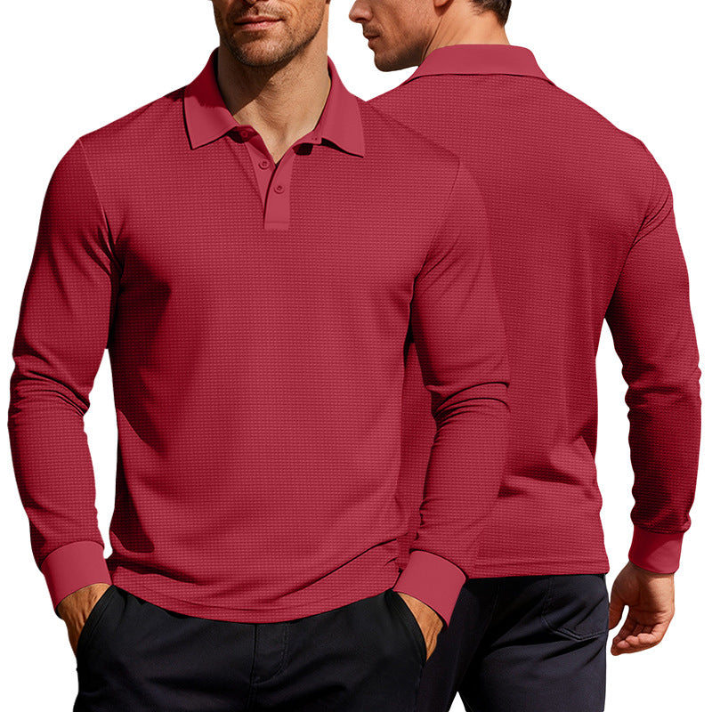 Herren nan Langarm-Poloshirt aus Waffelstrick mit schmaler Passform verdeckter Knopfleiste und Hemdkragen R&B