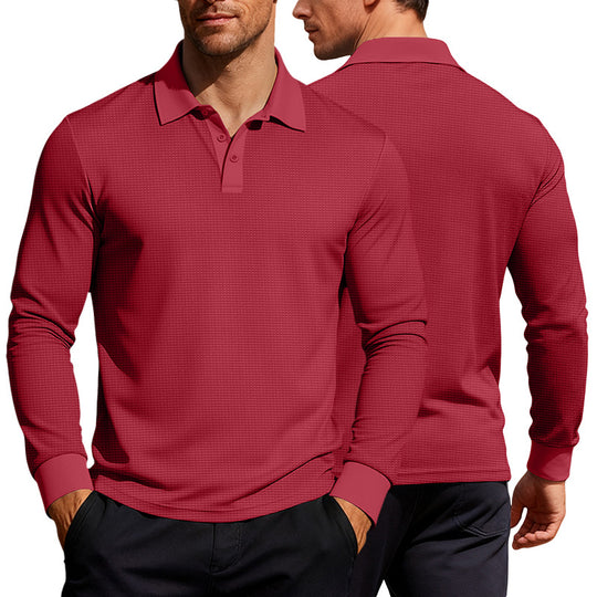 Herren nan Langarm-Poloshirt aus Waffelstrick mit schmaler Passform verdeckter Knopfleiste und Hemdkragen R&B